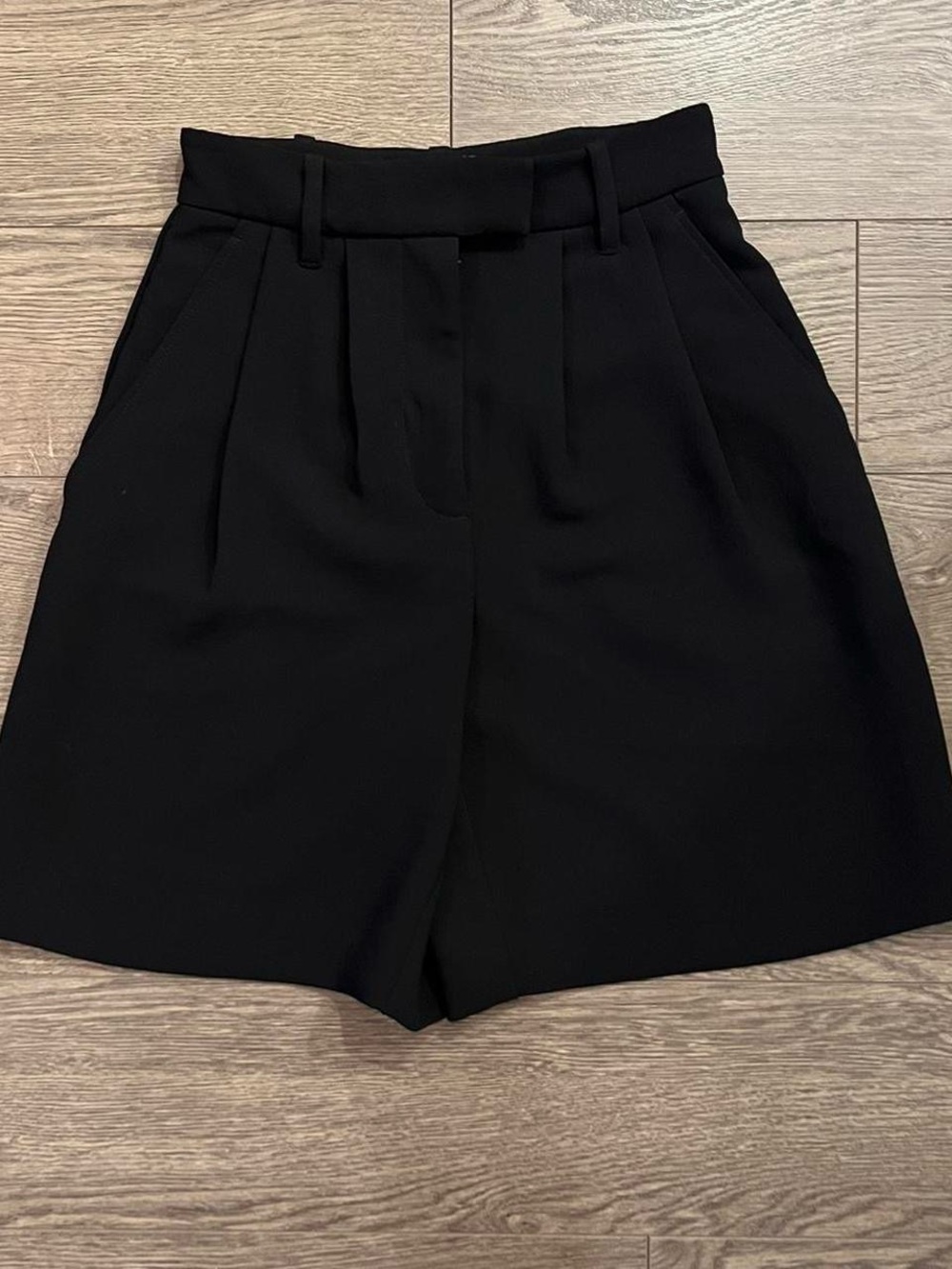 Wilfred Black High-Rise Pleated Bermuda Shorts